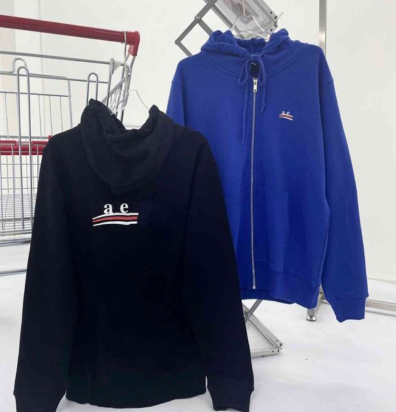 

brand hoodie early autumn new paris cola wave letter front back printed zipper hooded cardigan sweater jacket for men women, Black