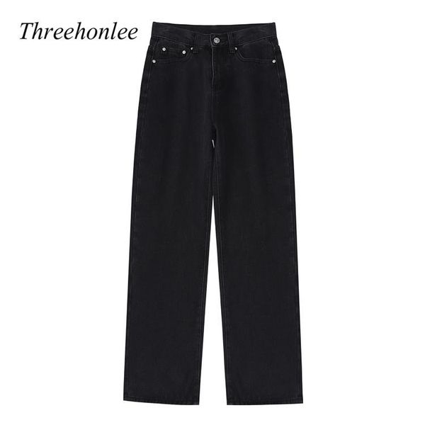 

women's jeans women korean waist 2021 autumn fashion straight pants lady baggy vintage casual wide leg denim trousers, Blue