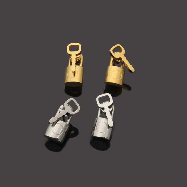 

europe america fashion style earring lady womens gold/silver-color metal engraved v initials key lock it stud earrings m00405, Golden;silver
