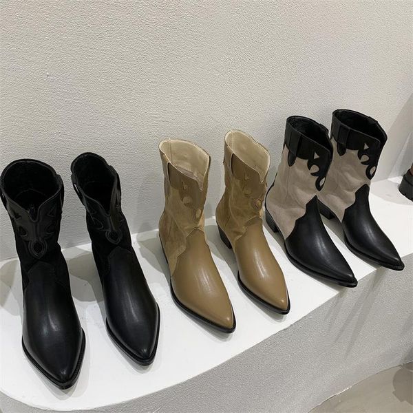 

boots women's autumn pointe shoes clogs platform boots-women med rubber leather mid-calf pointy ladies mid calf summer, Black