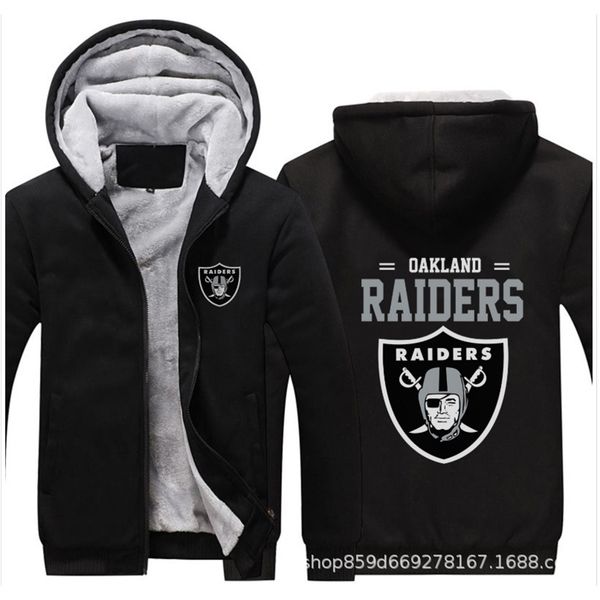 

hoodiesnfl american football winter thickened plush zipper cardigan hoodie men's raider 13#, Black
