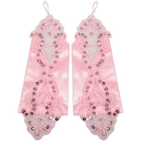 

bridal gloves women' flora short wedding dress glove fingerless elegant for bride party pink, White
