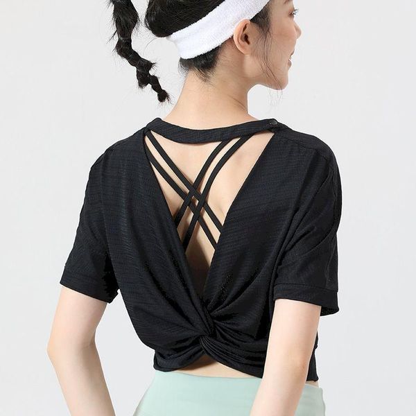 

yoga outfit female t-shirts hollow-out running fitness sports crop gym clothing women's pullovers outdoor quick-drying loose