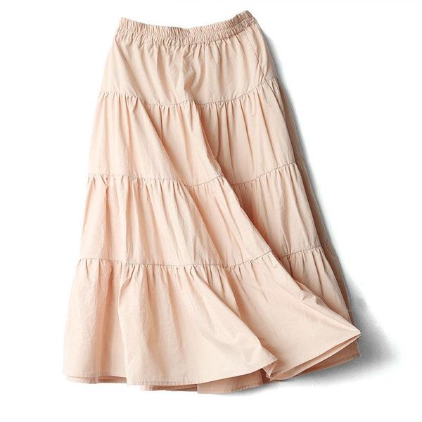 

skirts 2021 high waist summer pure cotton long saia women a-line boho skirt faldas jupe femme, Black