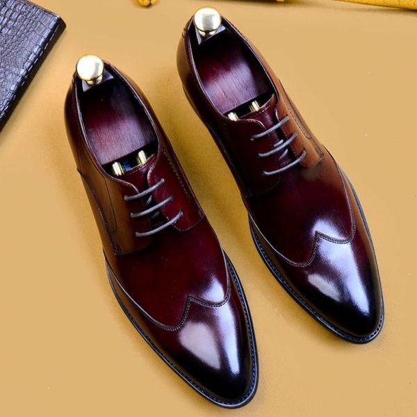 

dress shoes italian men's casual business leather pointed toe wedding england trendy daily office work men big yards, Black