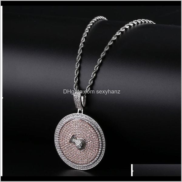 

& pendants drop delivery 2021 sier mens designer necklace hip hop stainless steel jewelry zircon iced out chain rotating disc pendant neckla, Silver
