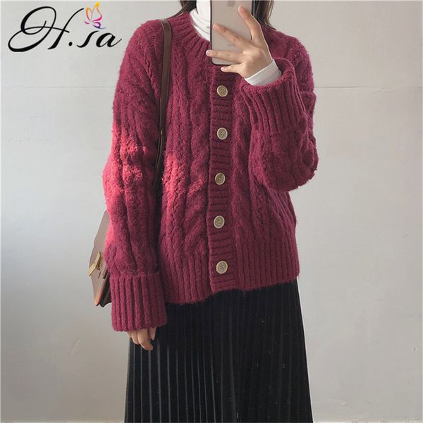 

h.sa women bat autumn button o-neck long sleeve spring female fall clothes casual cardigan sweaters 210417, White;black