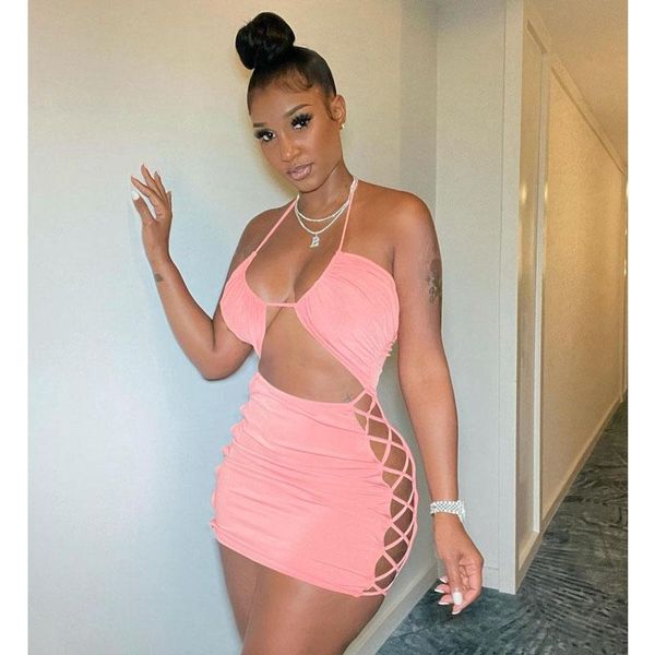 

women's swimwear women clothing spring summer dress-style bandage hollow slim nightclub party club outfits streetwear y2k wholesale ite, White;black