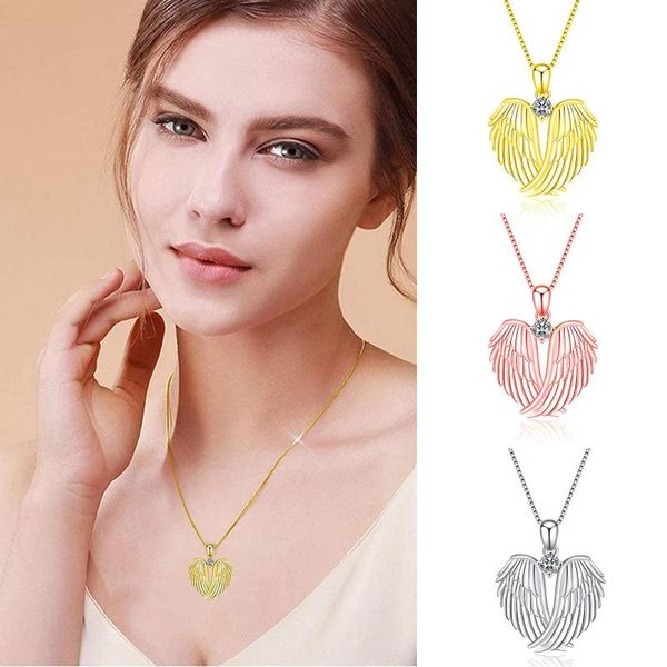

pendant necklaces fashion angel love lady necklace heart color metal neck chain for women jewelry anniversary gift collares mujer collier, Silver