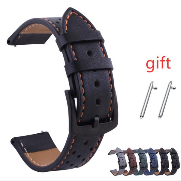 

watch bands cowhide watchbands 18 20 22 24mm women men quick release for samsung gear s3 moto360 genuine leather vintage band strap, Black;brown