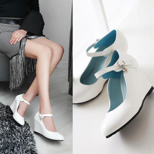 

dress shoes women sequined wedges pumps fashion buckle white high heels pointed toe spring summer party woman black pink