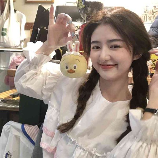 

arrival summer women loose long sleeve o-neck blouse all-matched sweet cute patchwork pullover casual shirts w269 210512, White