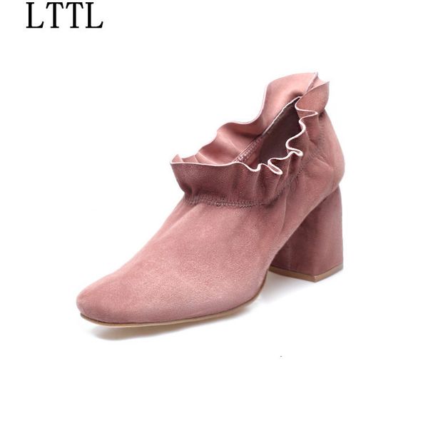 

boot sell little fresh retro ruffles ankle camuroy women thick boots square foot shoes high heel feast, Black