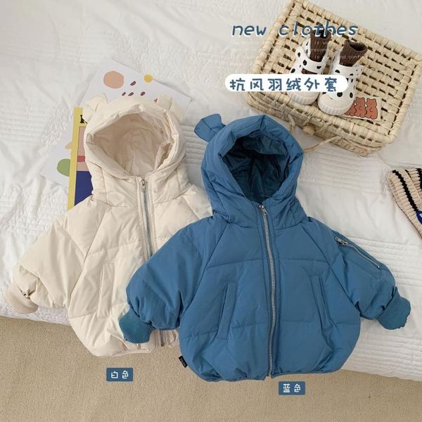

down coat 2021 winter girls boys casual hooded baby kids children thick warm outerwear, Blue;gray