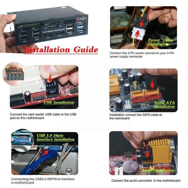 

hubs 5.25 inch pc media dashboard front panel audio with and hub x card esata usb sd tf 3.0 2 ms sata 2.0 6 reader l6v0