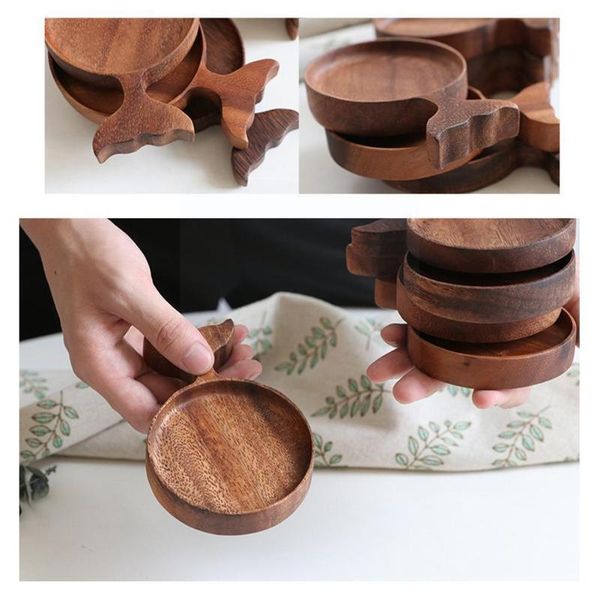 

mats & pads acacia wooden snack dish retro home small tray multi-use plate holder insulation seasoning cup r7z9