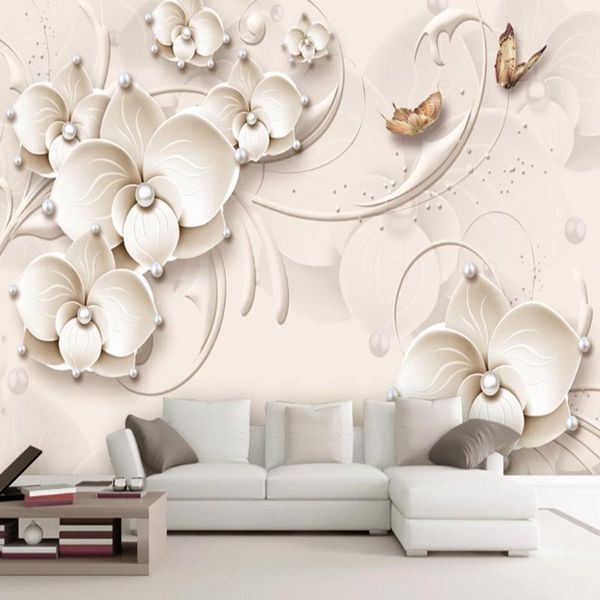

wallpapers 3d embossed wallpaper home decoration simple style jewelry flower wall mural