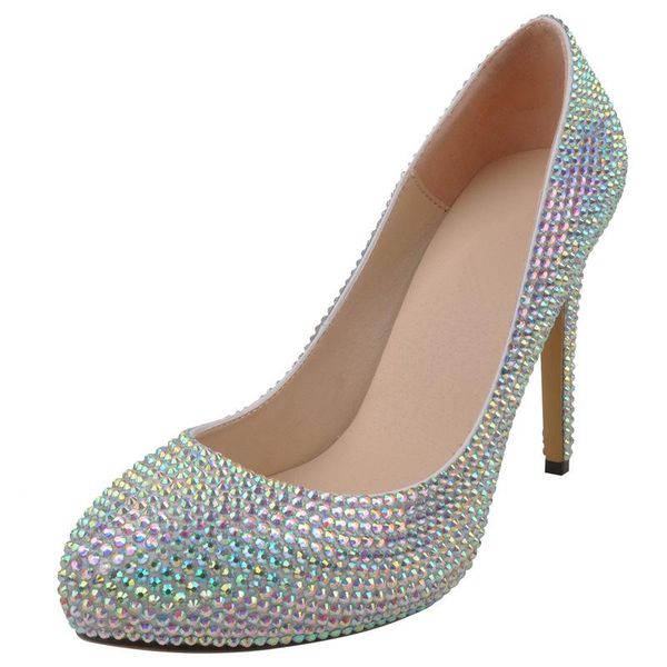 

dress shoes designer women pumps wedding party round toe sequined cloth 11cm thin high heels slip on rhinestones bling size 35-42, Black