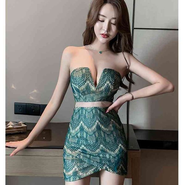 

nightclub ladies temperament night low-cut deep v slim lace tube dress polyester sheath zippers knee-length 210603, Black;gray