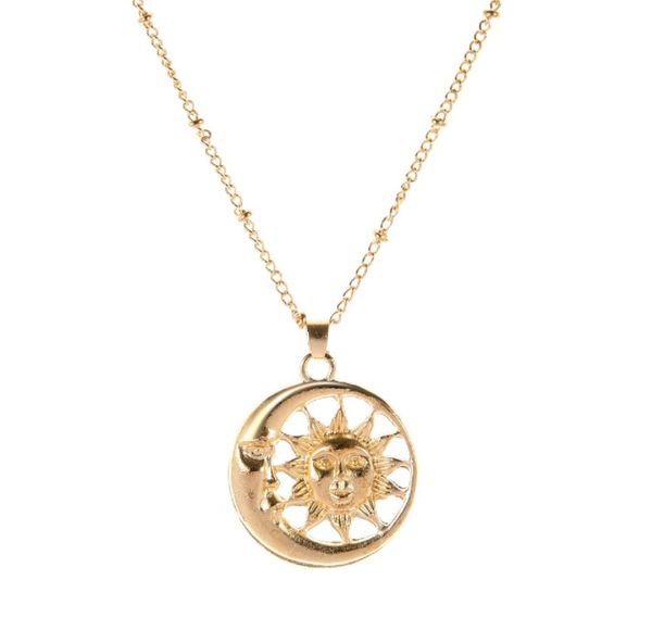 

temperament fashion sun moon necklaces women's short clavicle necklace, Silver