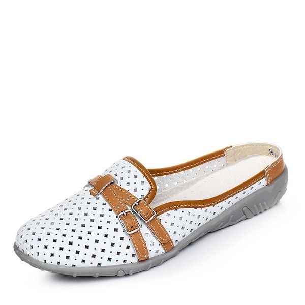 

slippers summer leather women flats hollow slip on loafers ladies shoes korean style soft size 35-40, Black