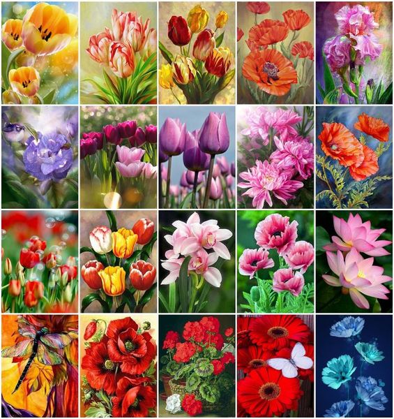 

paintings azqsd diy painting by numbers flower canvas art frameless oil for home lily poppy tulip handpainted wall decoration