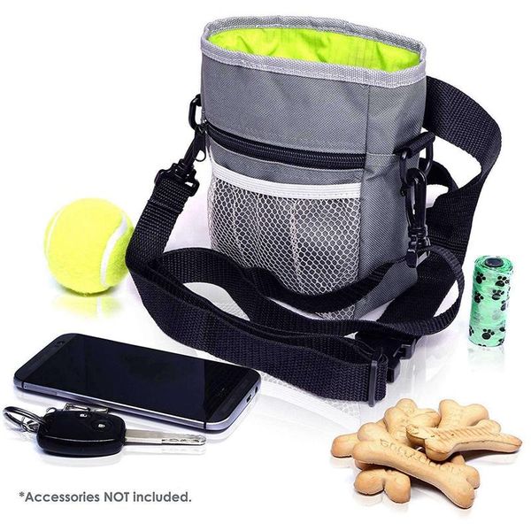

dog car seat covers treat training pouch easily carries pet toys, kibble, treats built-in poop bag dispenser 3 ways to wear grey
