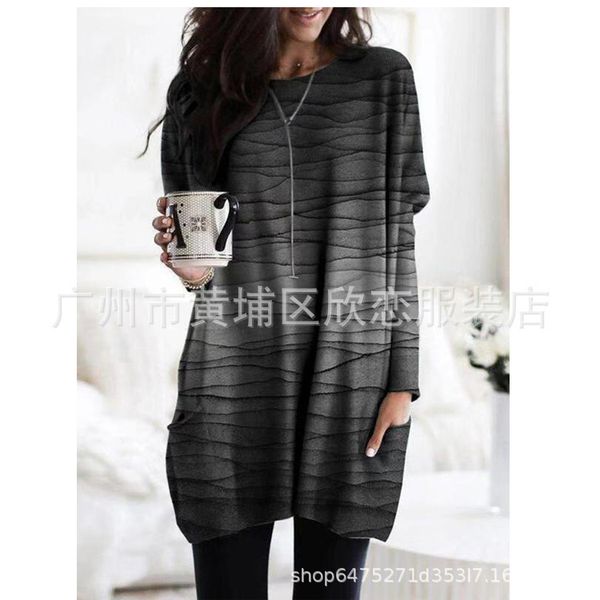 

round 2020 loose new neck long print sleeve dress for women, White;black