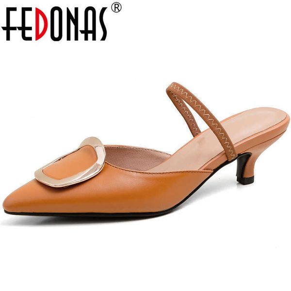 

arrival cow leather pointed toe high heels sandals slippers basic shoes summer elegant shallow woman 210528, Black