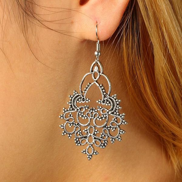 

hoop & huggie sumu vintage long flower earring for women creative geometric statement hanging fashion jewelry trendy 2021, Golden;silver