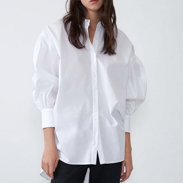

stylish women long shirt spring 2021 new fashion white and black blouse modern lady loose long sleeve shirts, Gray;blue