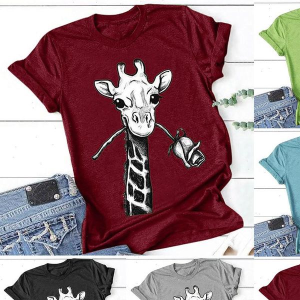 

women t shirts shirt harajuku plus size 5xl short sleeve giraffe printed o neck camisetas mujer, White