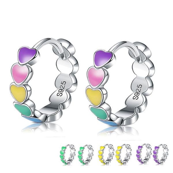 

hoop & huggie zemior s925 sterling silver earring heart shaped creative design for women fine jewelry selling christmas day gift, Golden;silver