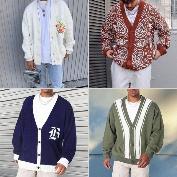 

men's sweaters grade autum winter brand fashion knitted men harajuku cardigan sweater korean casual coats jacket mens clothing 2021, White;black