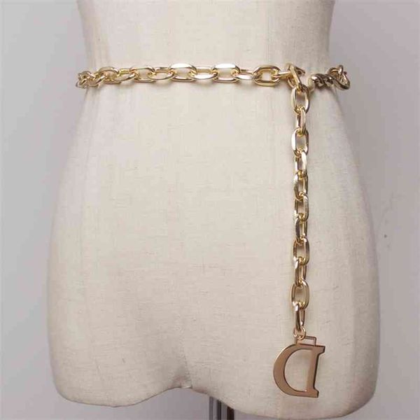 

fashion d letter metal chain women thin waist belt gold and silver colors available 210914, Black;brown