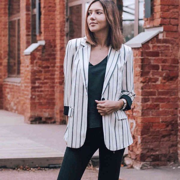 

women's suits & blazers women striped blazer autumn female work jacket vintage fashion office lady elegant feminino black white 6tk1, White;black