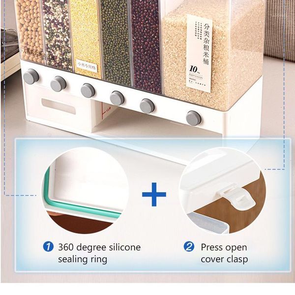 

storage bottles & jars tank divide multifunctional cereals separate rice bucket japanese wall-mounted kitchen plastic sealed grain