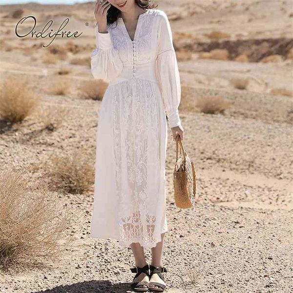 

summer vintage women embroidery maxi dress long sleeve white lace tunic beach cotton 210513, Black;gray