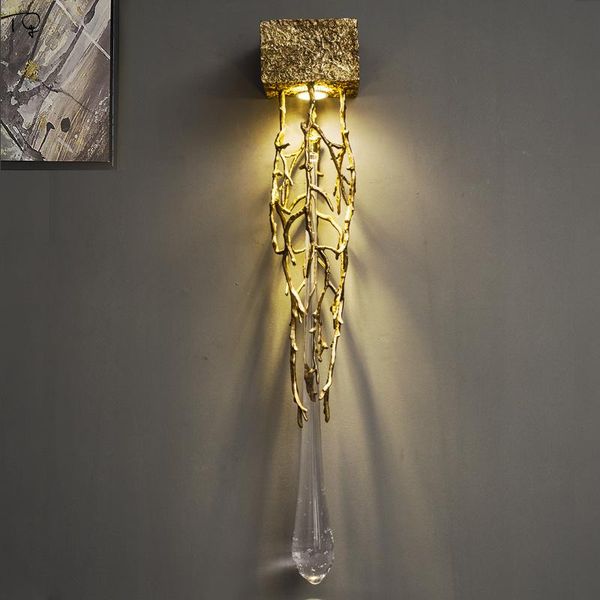 

post-modern luxury copper crystal branch wall lamp background bedside decorative indoor lighting for living room bedroom aisle