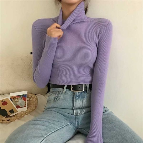 

turtleneck pullovers sweaters women autumn winter primer shirt long sleeve short slim-fit tight jumper solid 211103, White;black