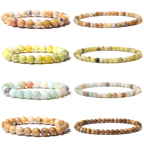 

natural pictura jaspe mineral bracelets women handmade stretch 4/8 mm amazonite stone beads charm bracelet yoga prayer pulsera, Black