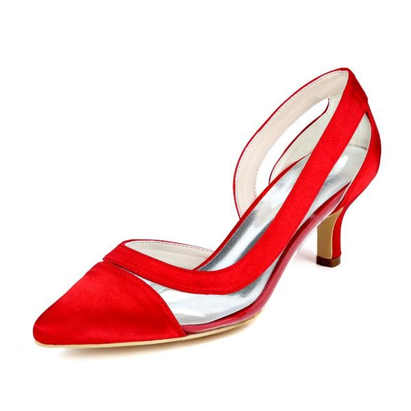 

dress shoes empty side d'orsay lady satin evening pointed toe mid lower heel bridal wedding party prom pumps see through heels, Black