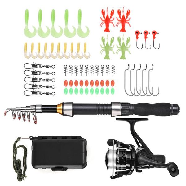 

fishing rod reel combo full kit 1.5m spinning set soft lures barrel swivels storage bag boat rods