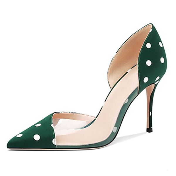 

dress shoes lovirs women's polka dot thin heel pointed toe pumps high heels 8.5cm mid party plus size jcw6, Black