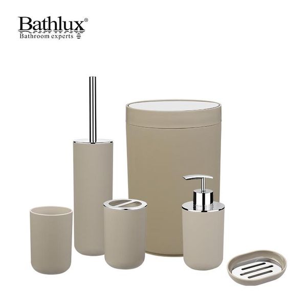 

bathroom accessories set,6 pcs plastic gift set toothbrush holder,brush holder,trash can,tumbler straw (beige) bath accessory