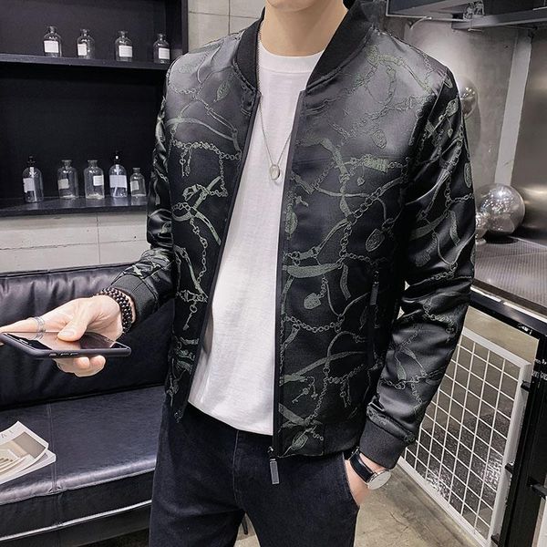 

men's jackets vintage black jacquard jacket 2021 fall slim fit bomber men party club coat chaqueta hombre m-5xl, Black;brown