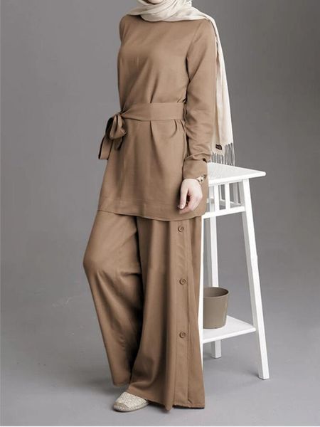 

ethnic clothing 2 pieces muslim suits smooth sets female kaftan islamic grote maten dames kleding ensemble femme musulmane, Red