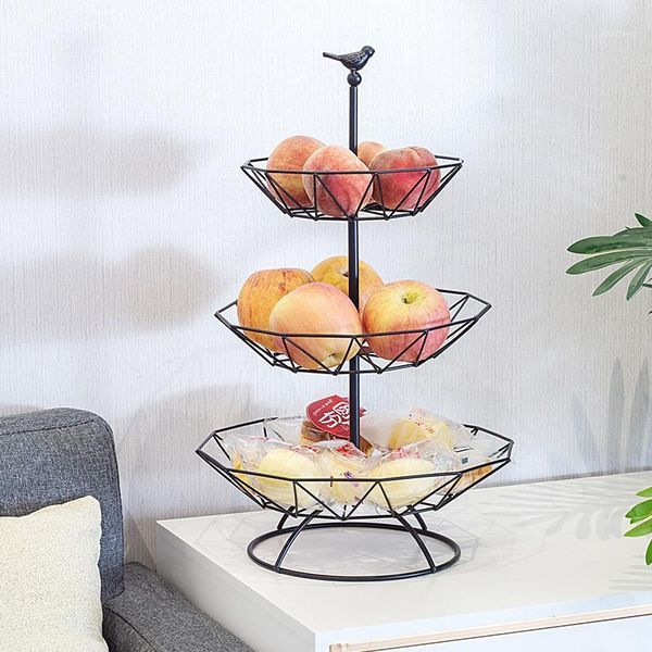 

storage bottles & jars nordic modern minimalist fruit plate living room household three-layer multi-layer iron basket