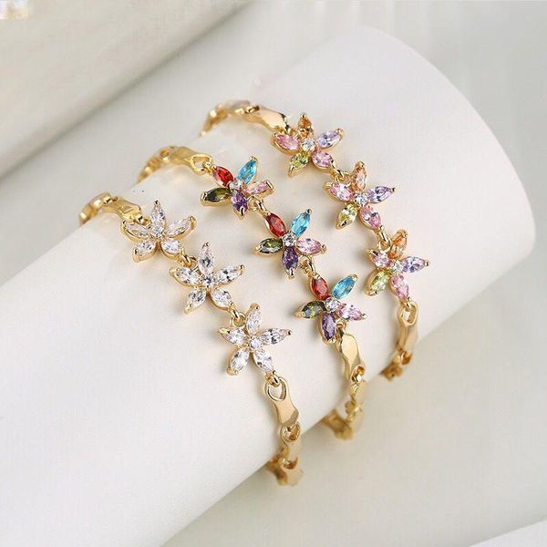 

charm bracelets mxgxfam colorful flower zircon for women fashion jewelry gold color 18 k lead and nickel free, Golden;silver