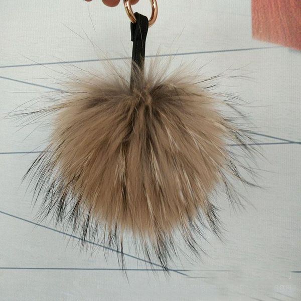 

keychains 2pcs real raccoon fur pom ball pendant for mobile strap bag, Silver